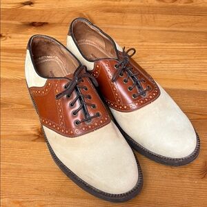 Duck Head Cream and Brown Oxford Shoes with Brogue Detailing 11M